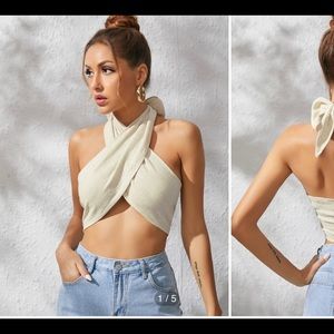 Tan halter cross top